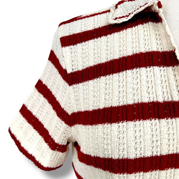 Madewell Bali Crochet Polo Red White Striped Short Sleeve Top Size Medium NWT - Picture 3 of 11